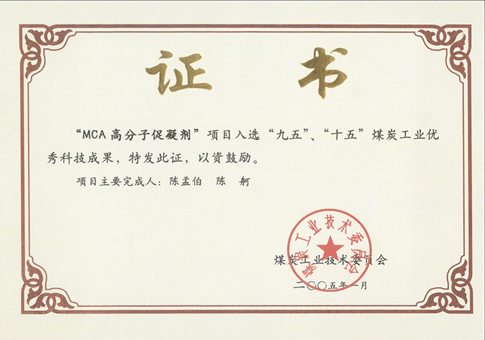 2005年1月MCA高分子促凝劑獲“九五、十五”科技成果獎(jiǎng).jpg